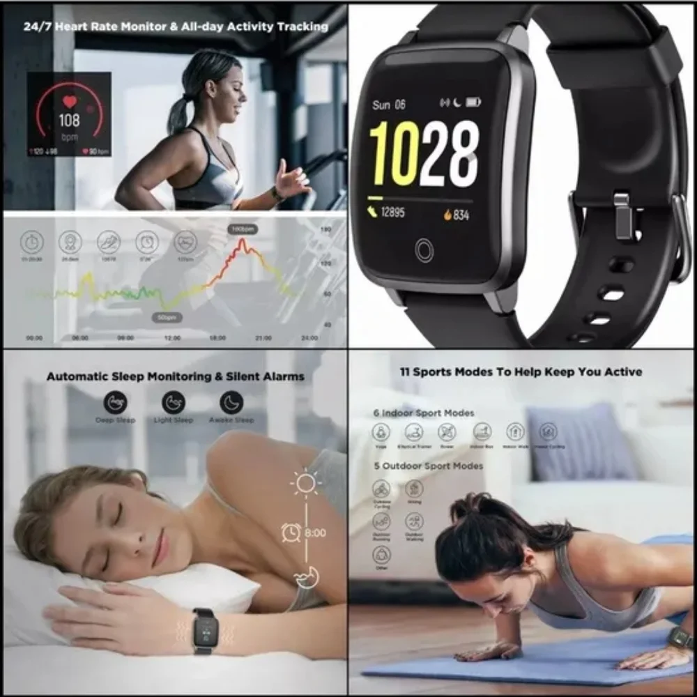 Smart Watch Fitness Tracker Heart Monitor Waterproof 1.3